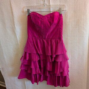 Rebecca Taylor 100% Silk Strapless Mini Dress Ruffled skirt Fuschia Size 4 Party